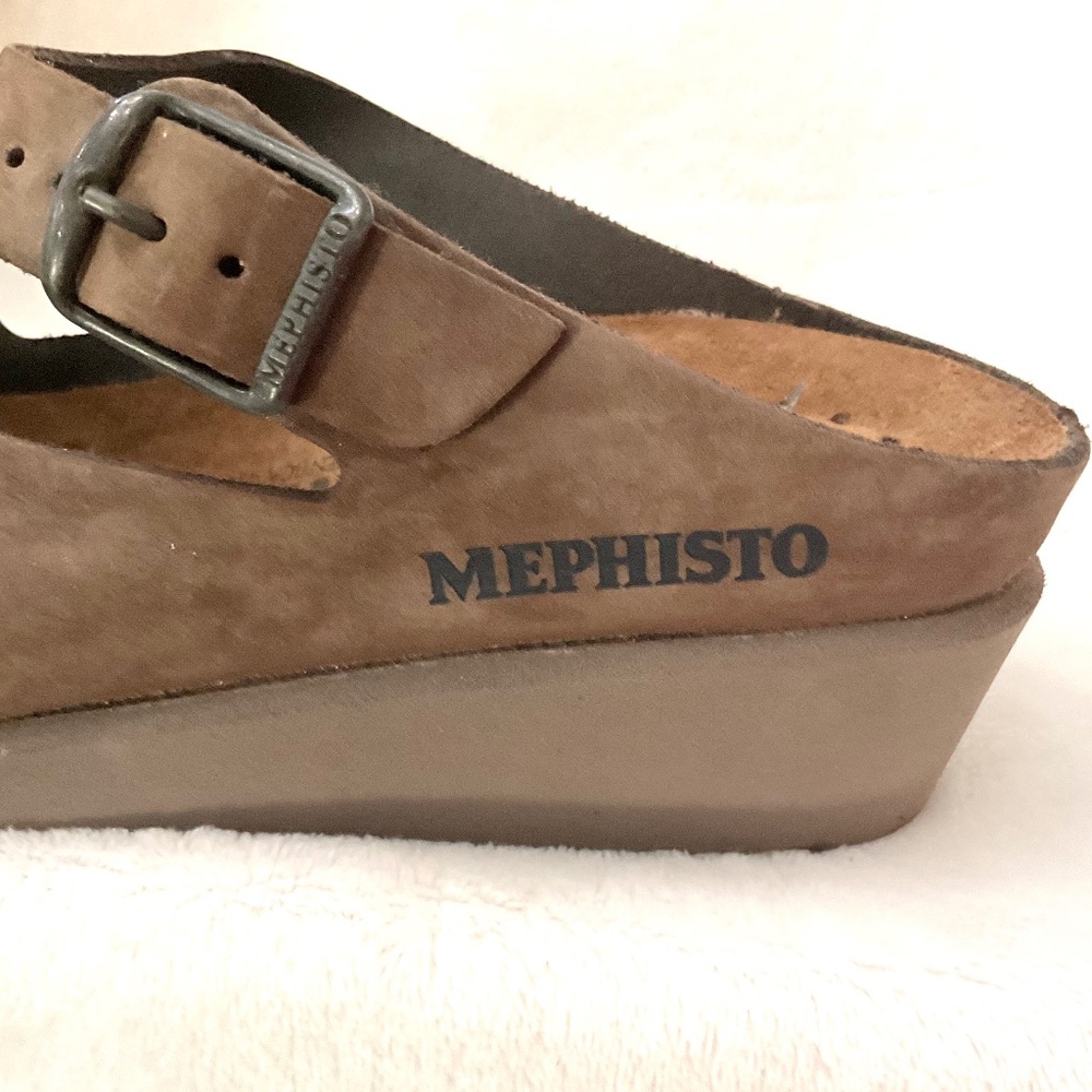 Mephisto Brown Nubuck Leather Terie Wedge Double Buckle Strap Slip on Sz 7/37 - Picture 12 of 16